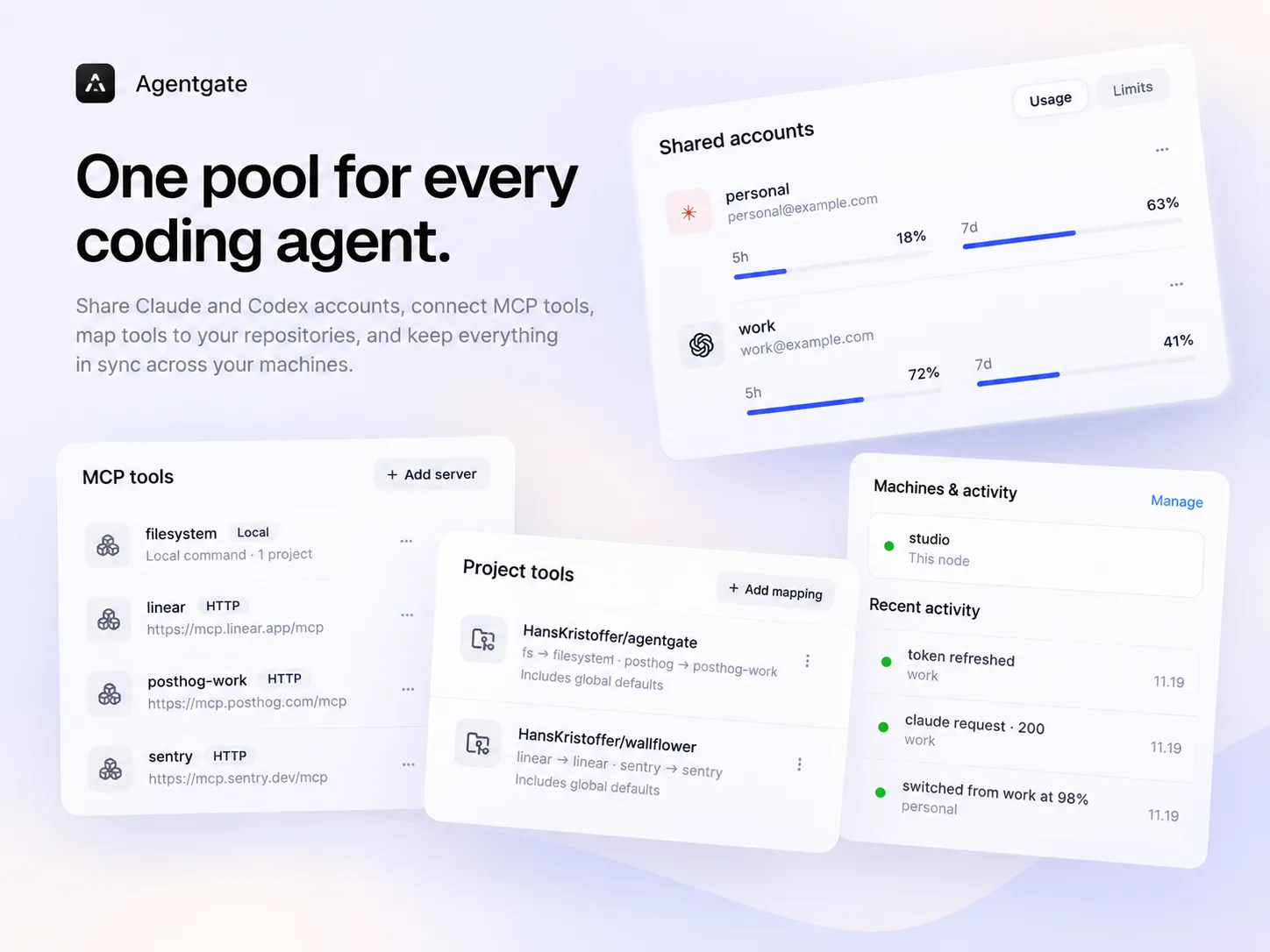 Agentgate: One pool for every coding agent