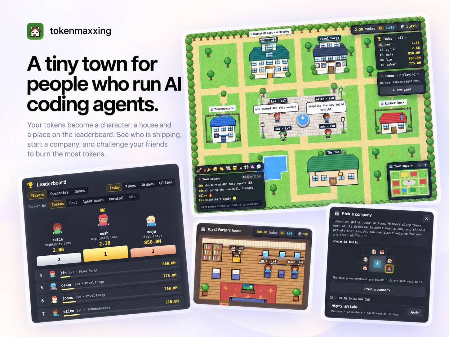 Tokenmaxxing: A tiny town for people who run AI coding agents
